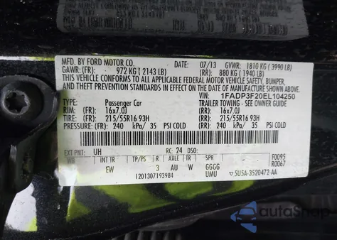 2014 Ford Focus Se from USA, damaged, VIN 1FADP3F20EL104250